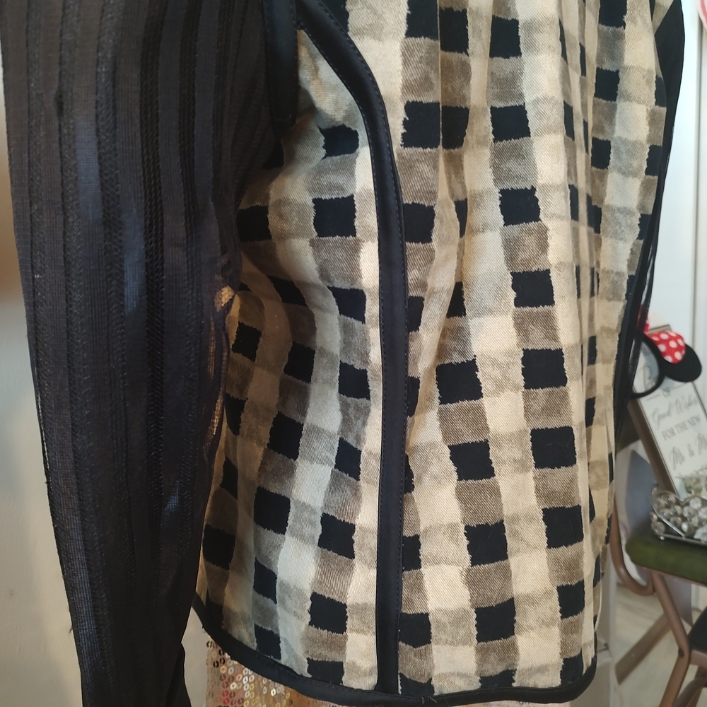 Gene Ewing BIS Vintage Floral Embellished Checkered Women's Blazer Medium - Picture 6 of 14